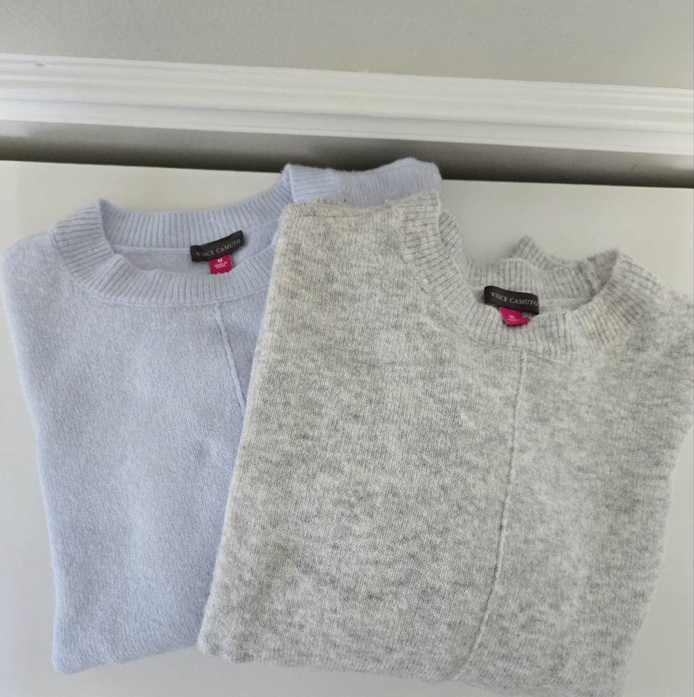 Vince Camuto Light Gray and Light Blue Knit Sweater